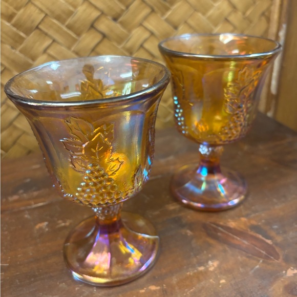 Other - Pair of vintage Carnival Iridescent Goblets with Grape Design